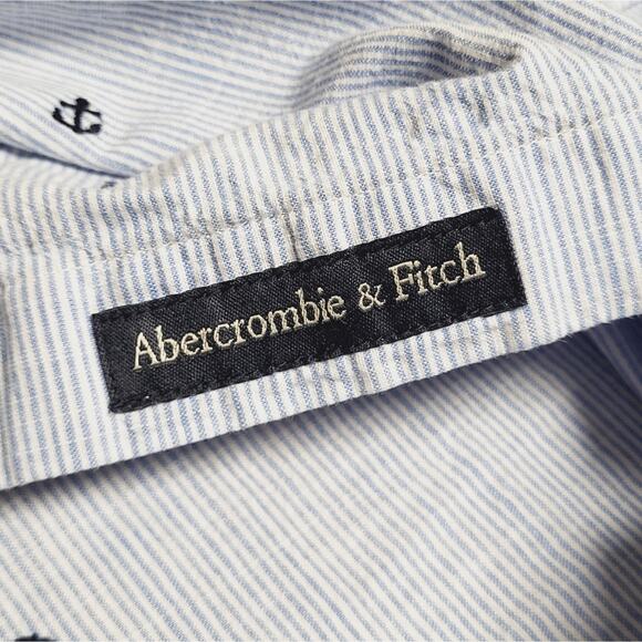 Abercrombie & Fitch Blue White Embroidered Anchors Muscle Button Down Shirt SZ M - Picture 8 of 13